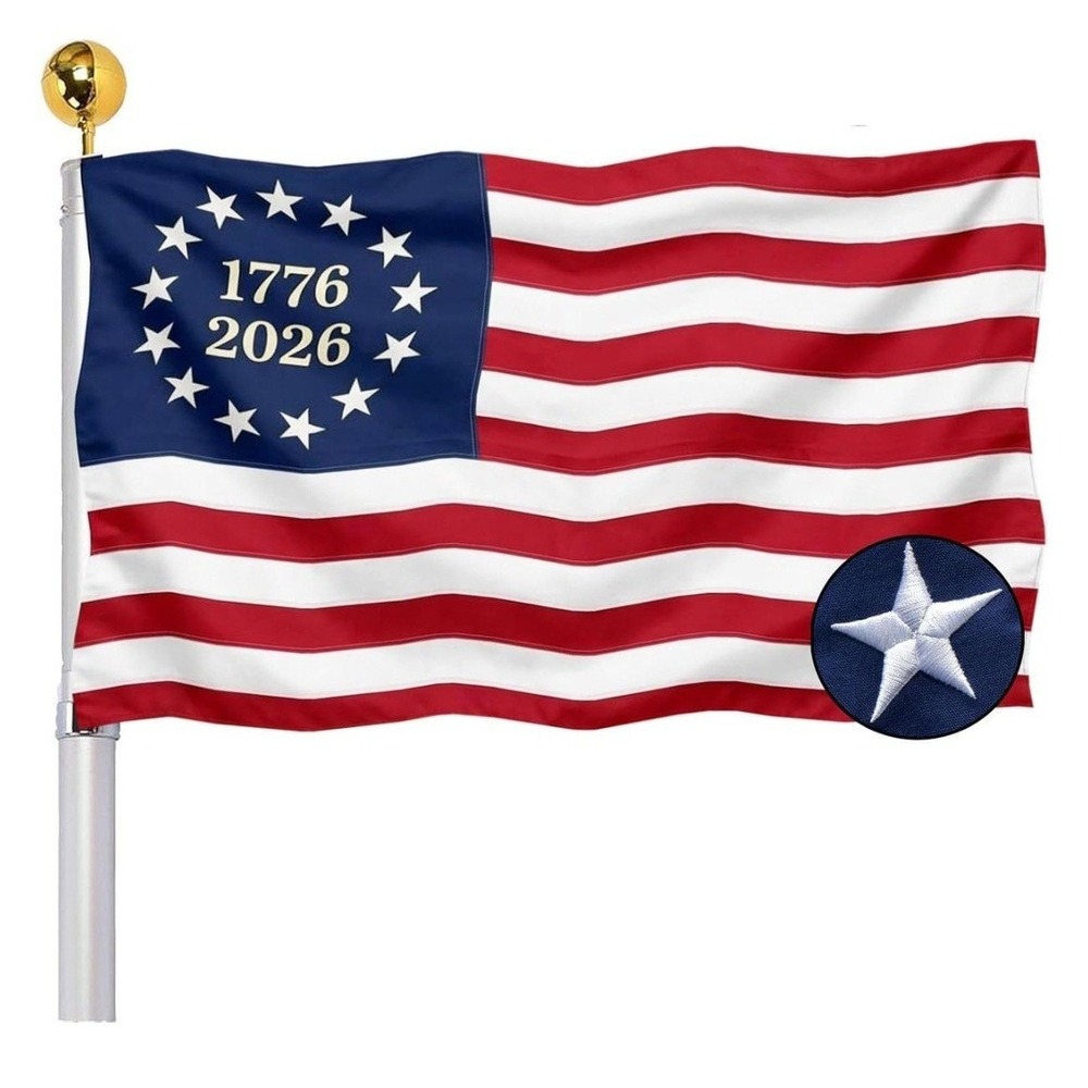 Betsy Ross Embroidered Flag 1776-2026 250th USA Anniversary Flag 2 Brass Grommet